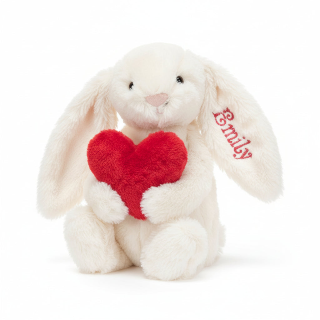 Personalised Bashful Red Love Heart Bunny Medium