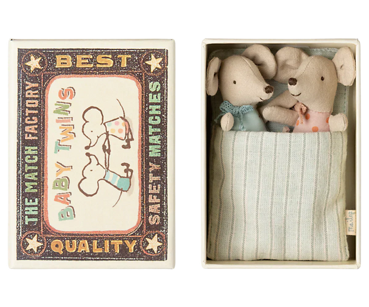 Maileg Twins, Baby Mice in Matchbox Stars/Dots